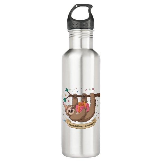 Botella De Agua Cute Funny Sloth Happy Birthday (Anverso)