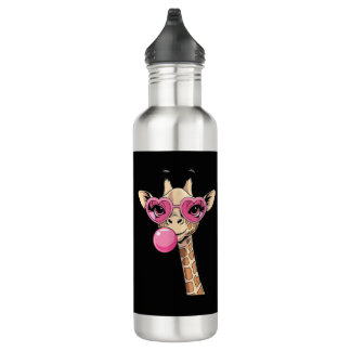 Botella De Agua Cute Giraffe Blowing Pink Bubble Gum Sunglasses 
