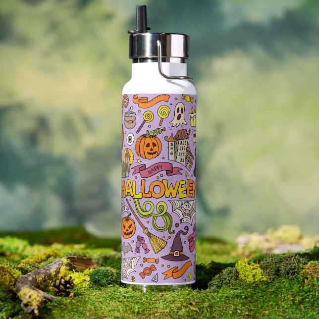 Botella De Agua Cute Halloween Doodle Pattern (Exterior)