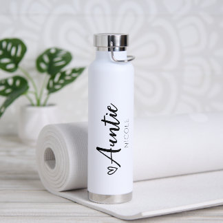 Botella De Agua Cute Heart Auntie Personalizado Blanco Negro