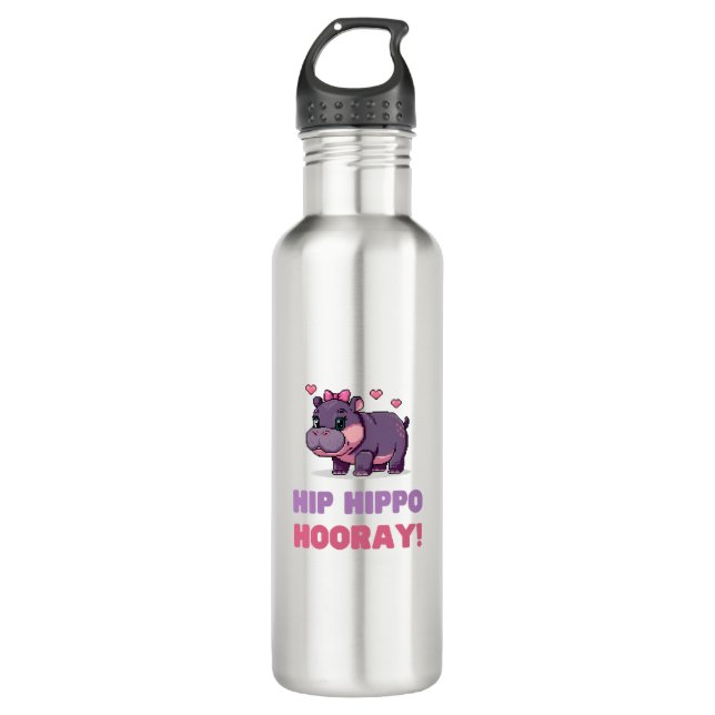 Botella De Agua Cute HIP HIPPO HOORAY MOO DENG Personalizado Anima (Anverso)
