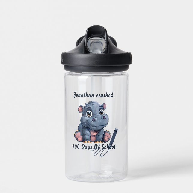 Botella De Agua Cute Hippo aplastó 100 días de escuela  (Delante)