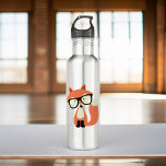 Botella De Agua Cute Hipster Red Fox<br><div class="desc">Adorable ilustracion vectorial de un lindo zorro rojo usando un par de gafas sobredimensionados.</div>