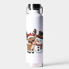 Botella De Agua Cute Holiday Reindeer & Snowman