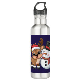 Botella De Agua Cute Holiday Reindeer & Snowman