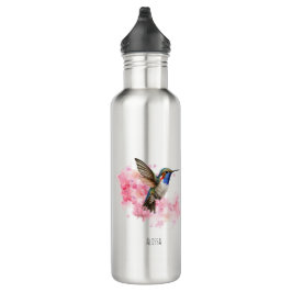 Botella De Agua Cute Hummingbird Floral acuarela personalizada