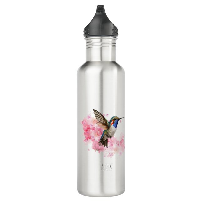 Botella De Agua Cute Hummingbird Floral acuarela personalizada (Derecha)