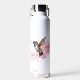 Botella De Agua Cute Hummingbird Floral acuarela personalizada