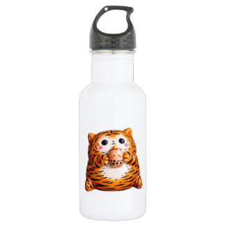 Botella De Agua Cute Kawaii 3D Tiger with Boba Tea Stainless Steel