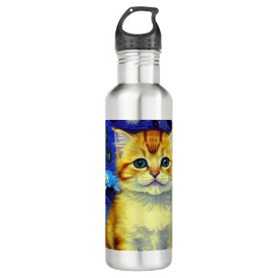 Botella De Agua Cute Kitten Starry Night Van Gogh