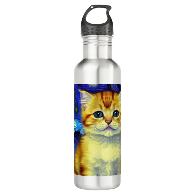 Botella De Agua Cute Kitten Starry Night Van Gogh (Anverso)