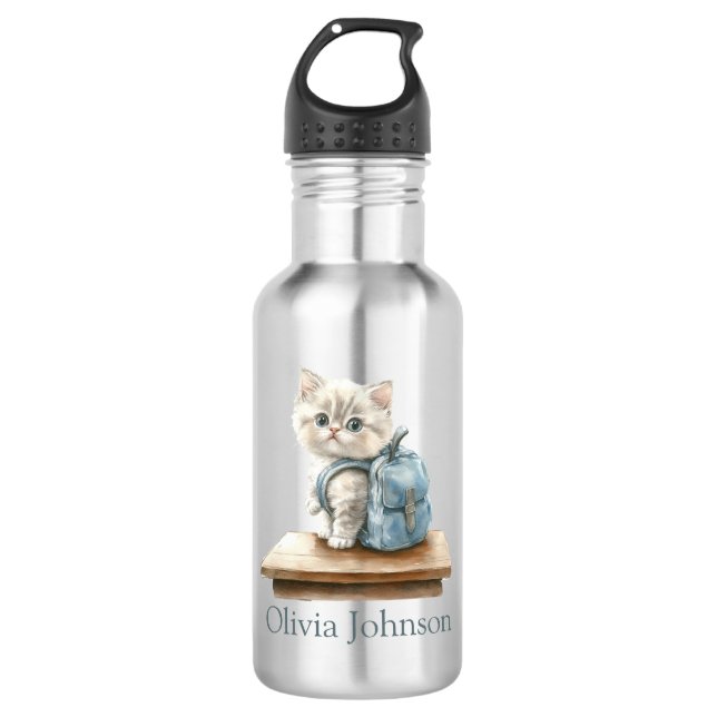 Botella De Agua Cute Kitten with Backpack Personalized (Anverso)