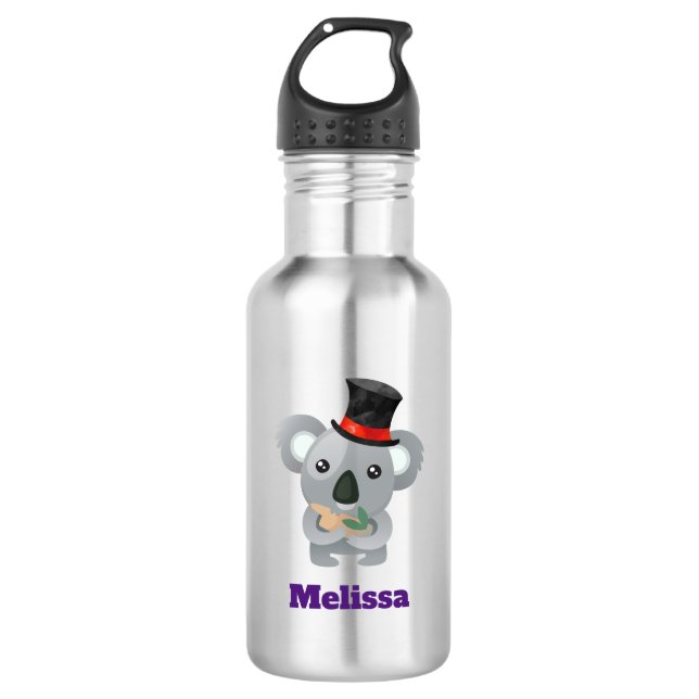 Botella De Agua Cute Koala en un negro Personalizado de sombreros (Anverso)