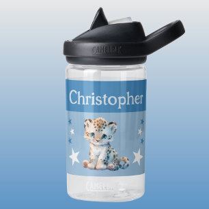 Botella De Agua Cute leopardo añadir nombre con estrellas niños az