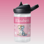 Botella De Agua Cute leopardo añadir nombre con estrellas niños ro<br><div class="desc">Botella de agua CamelBak Eddy® para niños. Personaliza con un nombre. Esta botella de agua tiene un bonito leopardo con estrellas en los colores rosa y blanco.</div>