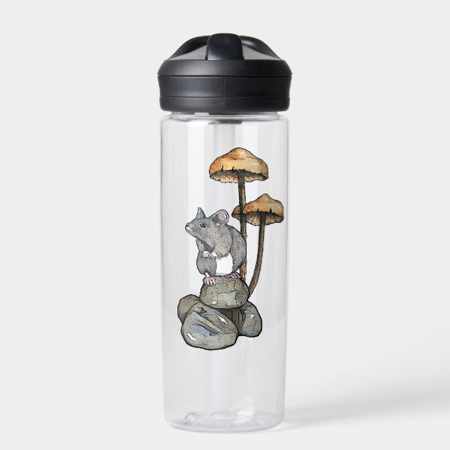 Botella De Agua Cute Mouse Standing on Rocks, with Mushrooms (Delante)