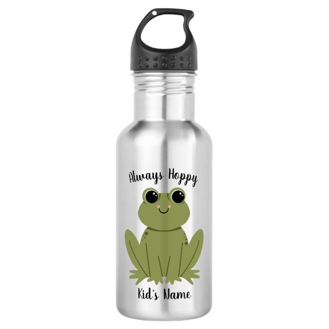 Botella De Agua Cute Personalized Frog Always Hoppy Kids Name (Anverso)