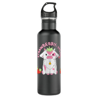Botella De Agua Cute Pink Strawberry Milk Cow Kawaii Aesthetic
