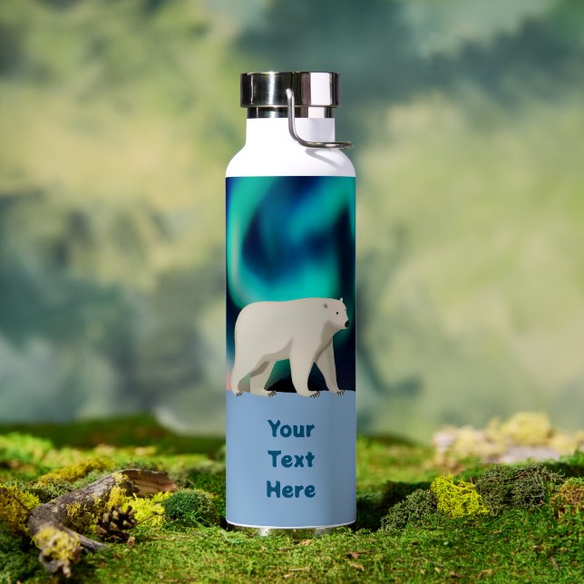 Botella De Agua Cute Polar Bear and Northern Lights (Al aire libre (girado))