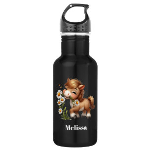 Botella De Agua Cute Pony Eating Daisies
