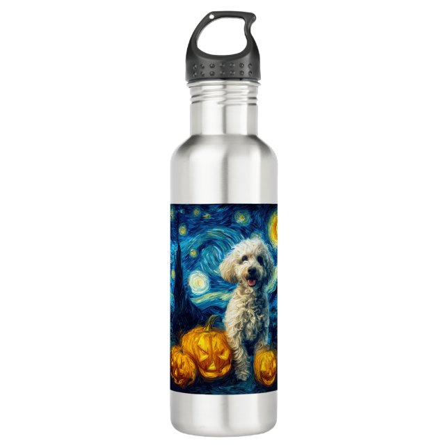 Botella De Agua Cute Poodle Dog Halloween Jack O Lantern Pumpkin F (Anverso)