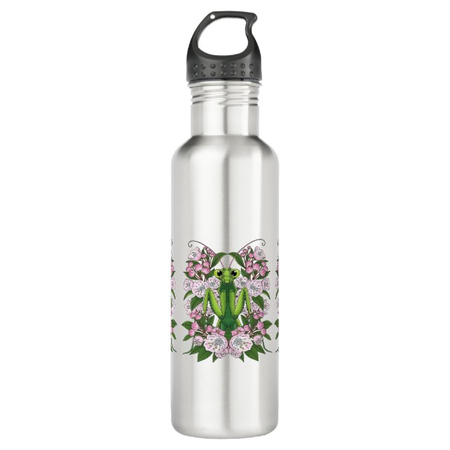 Botella De Agua Cute Praying Mantis And Mountain Laurel Blossom (Anverso)