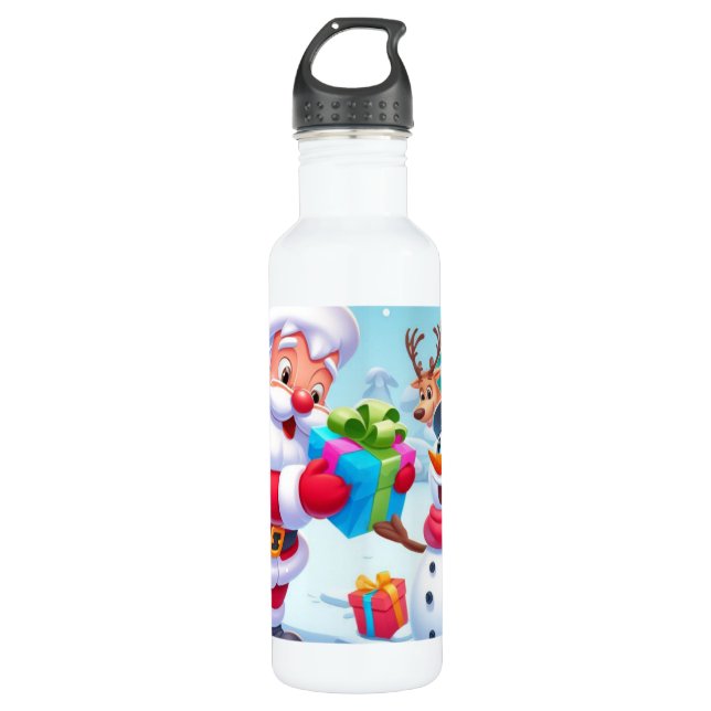 Botella De Agua Cute Santa y Snowman (Anverso)