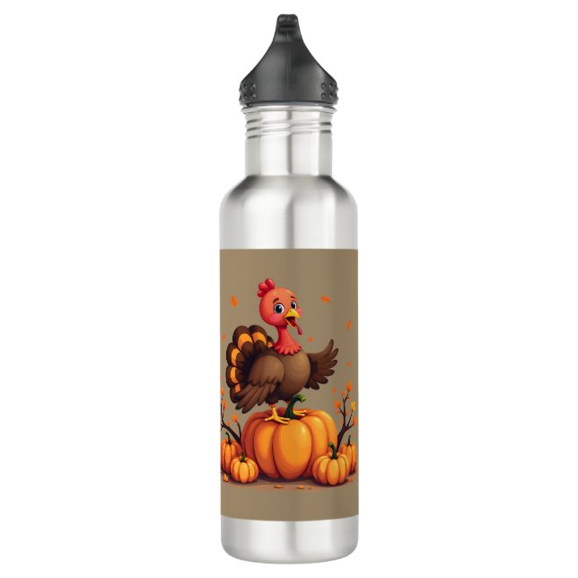 Botella De Agua Cute Thanksgiving Turkey Autumn Pumpkins Scene (Derecha)