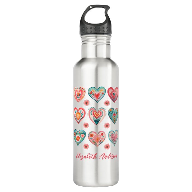 Botella De Agua Cute Valentine Heart Pattern (Anverso)