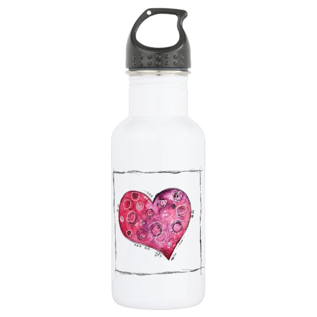 Botella De Agua Cute Whimsical Heart Doodle (Anverso)