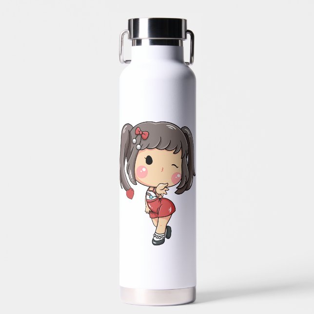 Botella De Agua Cute Winking Chibi Chica con Pigtails Mug (Delantero)