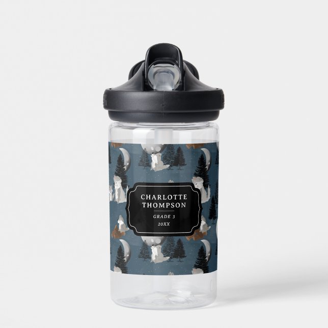 Botella De Agua Cute Wolf Pack Woodland Night Sky Moon (Delante)