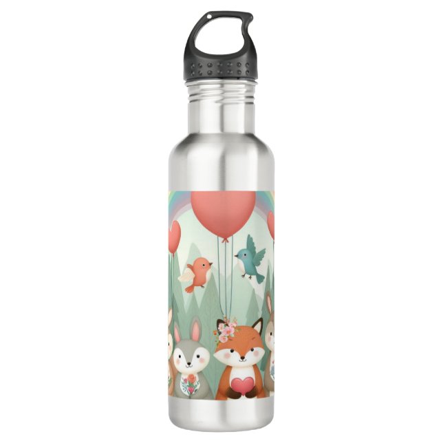 Botella De Agua Cute Woodland Creature rainbow valentine (Anverso)