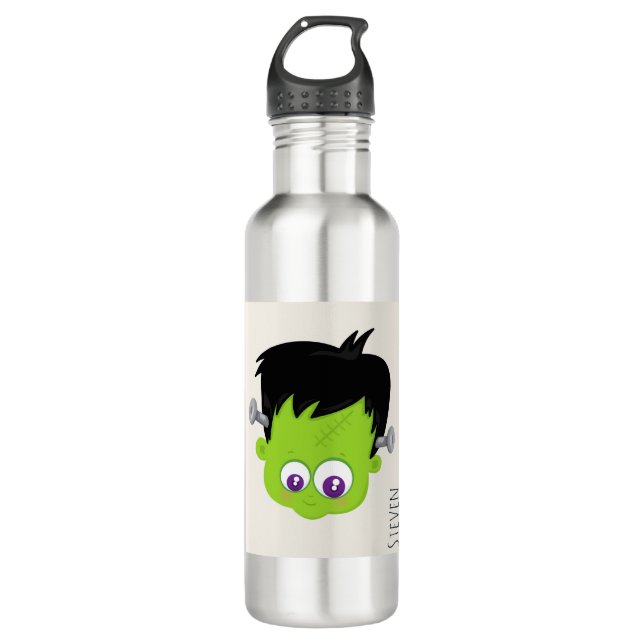 Botella De Agua Cuto verde Frankenstein Monster cara Halloween (Anverso)