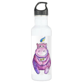 Botella De Agua Cuto Whimsical Purple Hippo