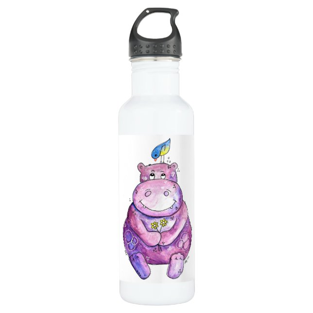 Botella De Agua Cuto Whimsical Purple Hippo (Anverso)