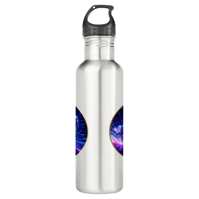 Botella De Agua **Cyber Neon Horse – Futuristic Glow Art** (Anverso)