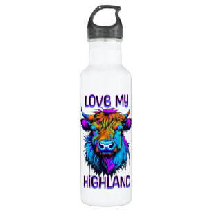 Botella De Agua Cyberpunk Colorful Ai Highland Cow