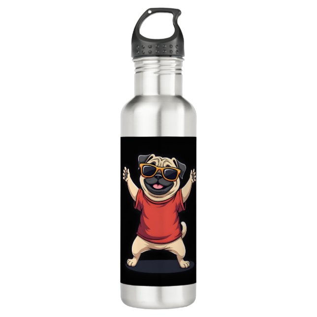 Botella De Agua Dabbing Dab Pug Dog Mascotas bailan pipa animal (Anverso)