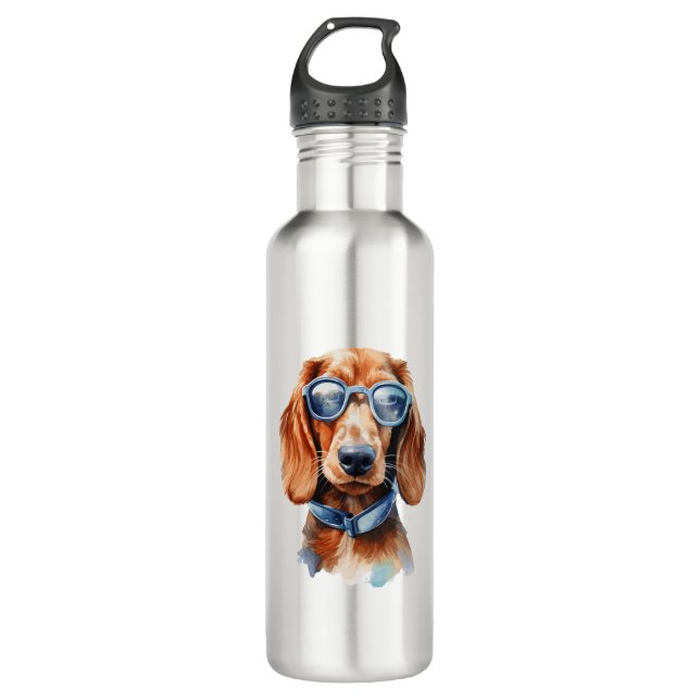 Botella De Agua Dachshund con lentes de sol (Anverso)