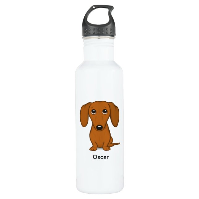 Botella De Agua Dachshund lindo con el texto de encargo (Anverso)