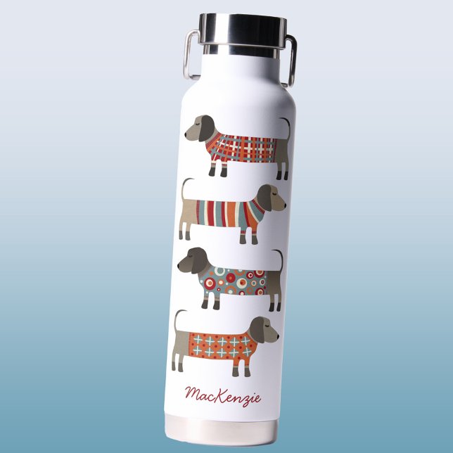Botella De Agua Dachshund Wiener Sausage Dog Personalizado (Dachshund Wiener Sausage Dog personalized name water bottle)