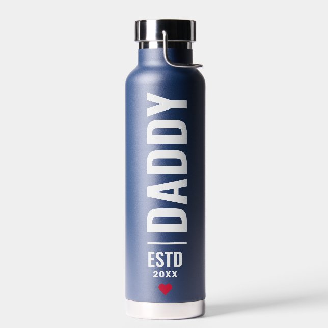 Botella De Agua Daddy Establecido | Personalizado Date Navy Trendy (Izquierdo)