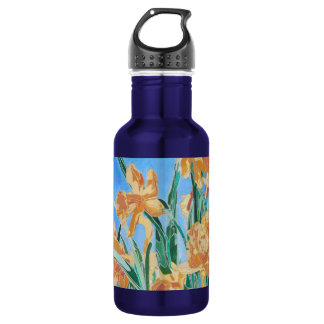 Botella De Agua Daffodils de oro en flor de línea negrita Arte