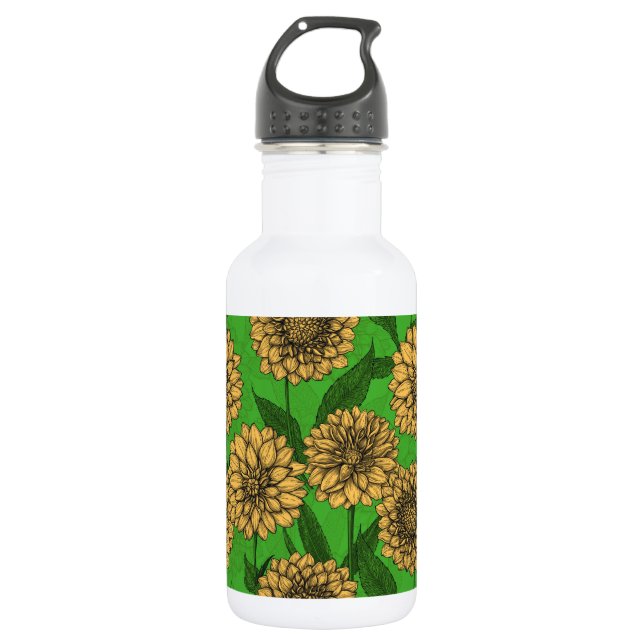 Botella De Agua Dahlias en amarillo y verde (Anverso)