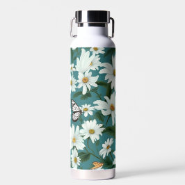 Botella De Agua Daisies blancos y mariposas