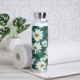 Botella De Agua Daisies blancos y mariposas