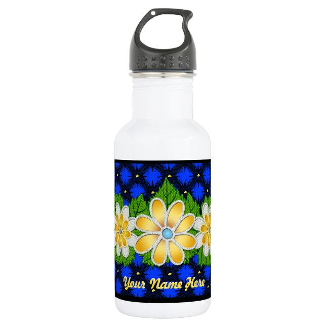 Botella De Agua Daisies con joyas (personalizado) (Anverso)