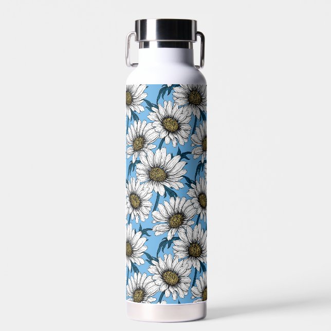 Botella De Agua Daisies, flores silvestres en azul (Delantero)