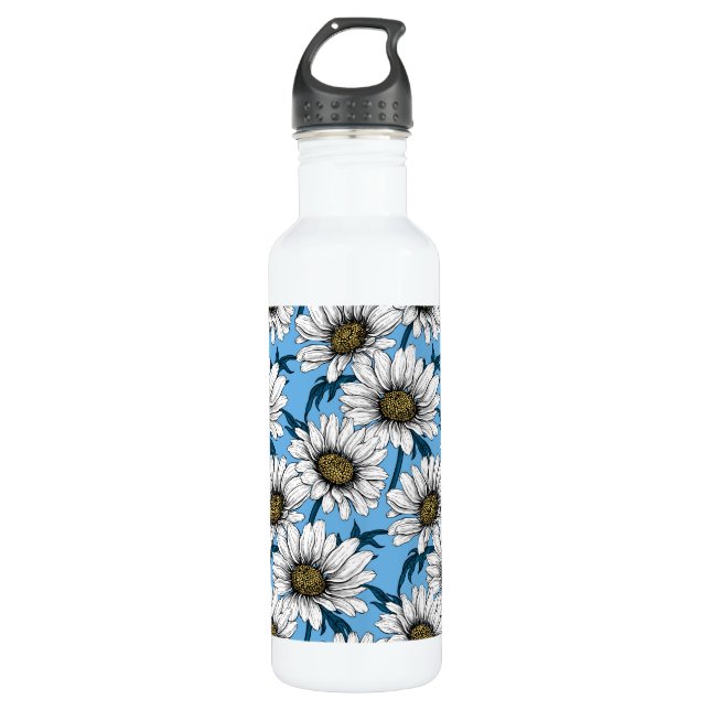 Botella De Agua Daisies, flores silvestres en azul (Anverso)